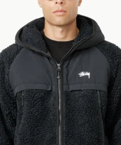Black Sherpa Hooded Jacket by Stussy 1