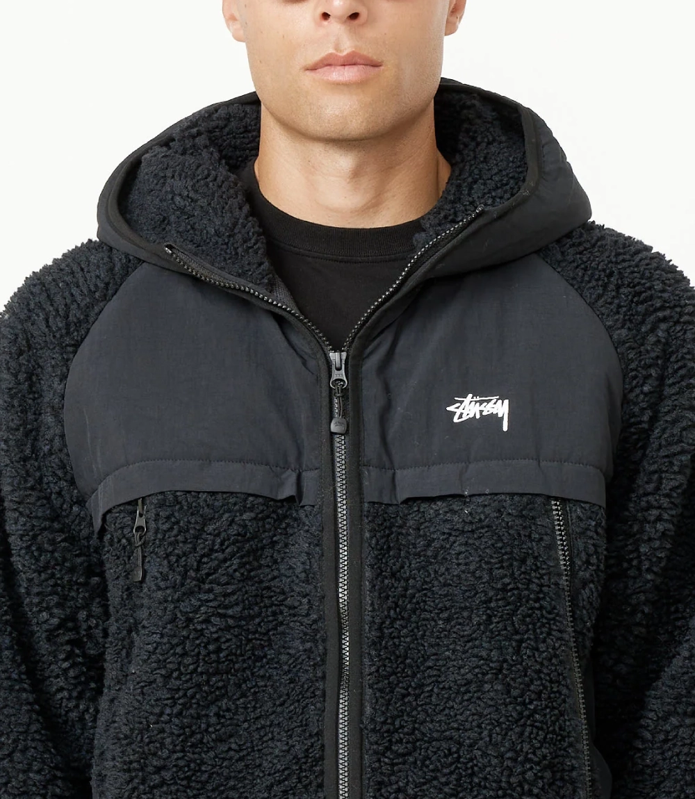 Black Sherpa Hooded Jacket by Stussy 1