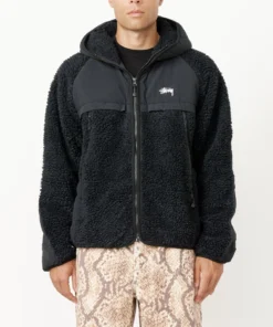 Black Sherpa Hooded Jacket by Stussy 10