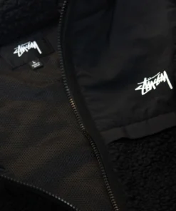 Black Sherpa Hooded Jacket by Stussy 2