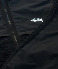 Black Sherpa Hooded Jacket by Stussy 3