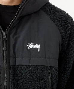 Black Sherpa Hooded Jacket by Stussy 6