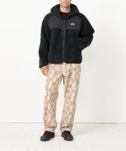 Black Sherpa Hooded Jacket by Stussy 7