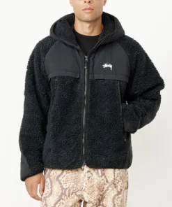 Black Sherpa Hooded Jacket by Stussy 8