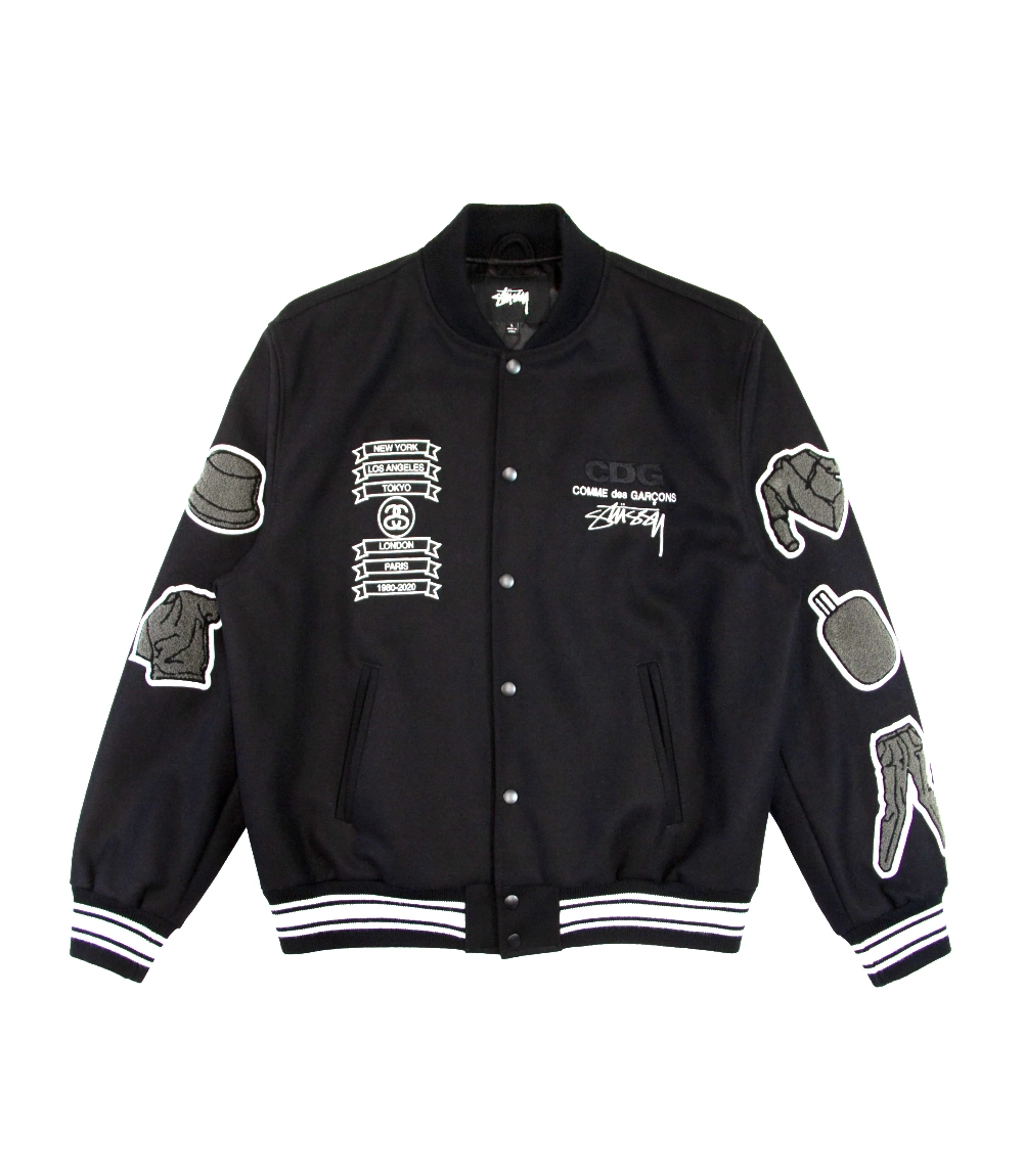 CDG x Stussy Wool Varsity Jacket – Black Limited Edition Bomber (1)