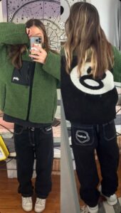 Girl Wear a Green 8 ball jacket mirror selfie