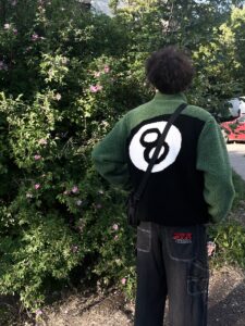 Men Wear Stussy Green 8 Ball Jacket With Green Tree Background