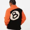 Stussy 8 Ball Reversible Sherpa Jacket Orange and Black Color (10)