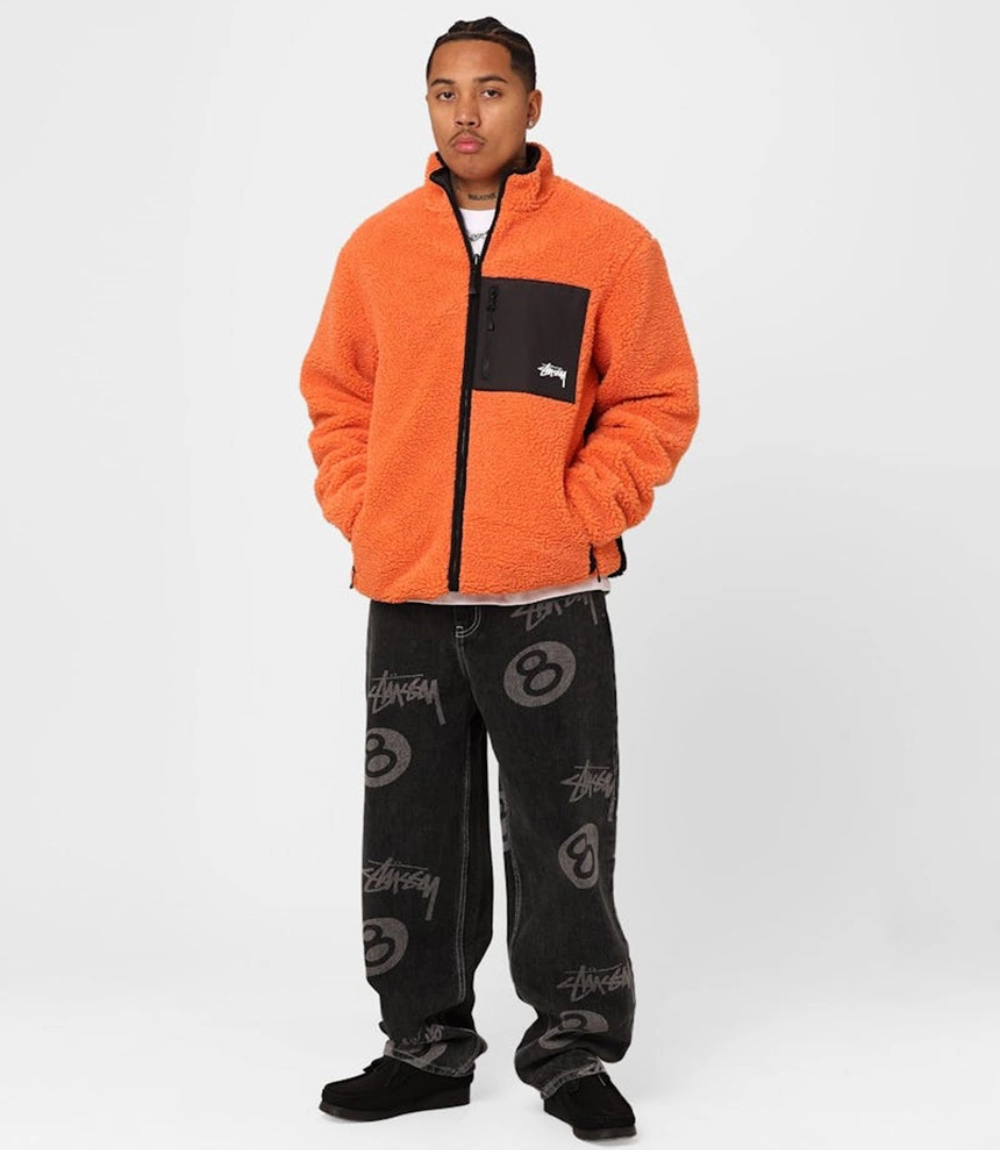 ★人気★ Stussy 8 Ball Sherpa Jacket Orange Stussy 8 Ball Sherpa Reversible Jacket 'Orange'