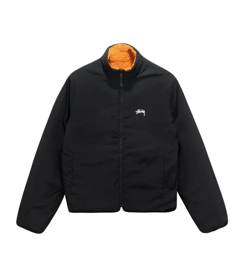 Stussy 8 Ball Reversible Sherpa Jacket – Orange & Black (unisex)