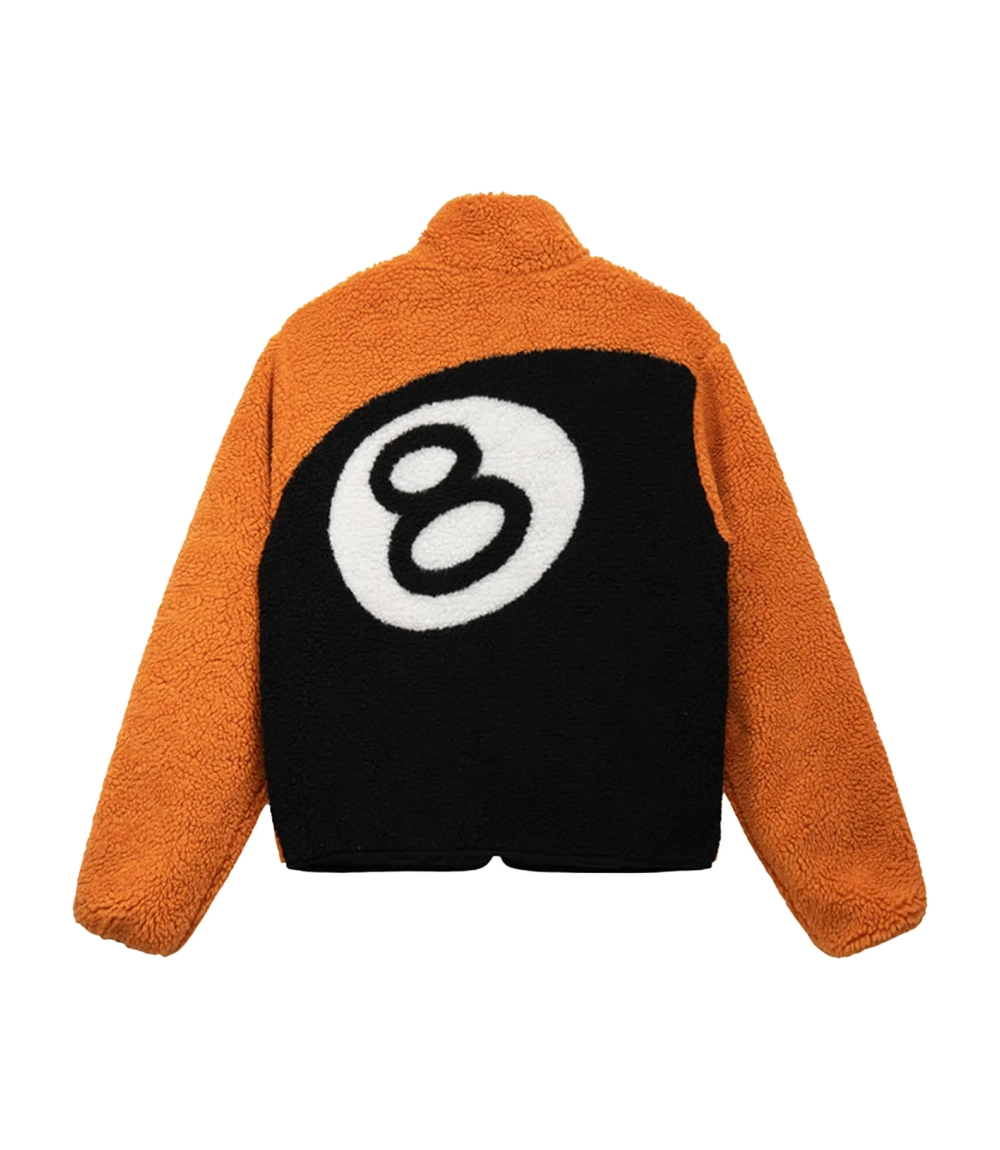 Stussy 8 Ball Reversible Sherpa Jacket Orange and Black Color (4)