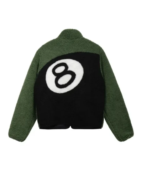Stussy 8 Ball Sherpa Reversible Jacket Green And Black Streetwear Fleece Jacket (14)