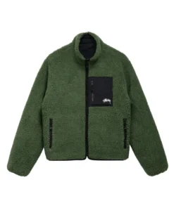 Stussy 8 Ball Sherpa Reversible Jacket Green And Black Streetwear Fleece Jacket (18)