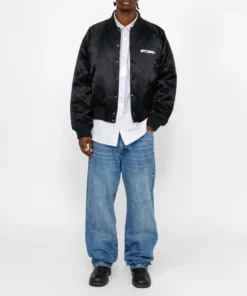 Stüssy AW24 Souvenir Bomber Black Satin Jacket 2