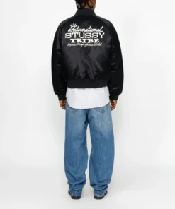 Stüssy AW24 Souvenir Bomber Black Satin Jacket 3