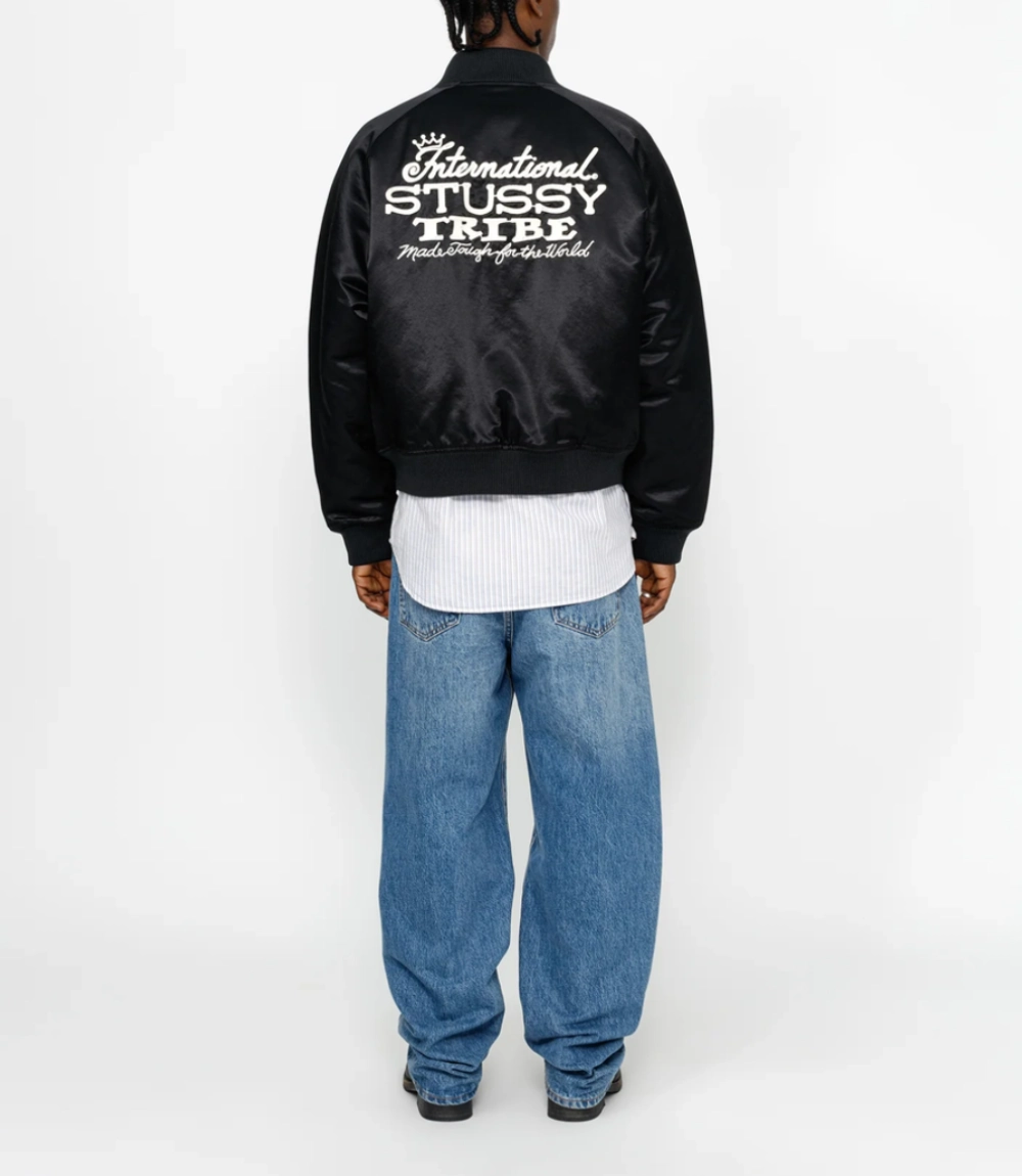 Stüssy AW24 Souvenir Bomber Black Satin Jacket 3