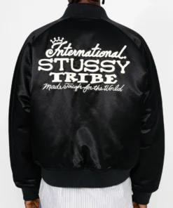 Stüssy AW24 Souvenir Bomber Black Satin Jacket 4