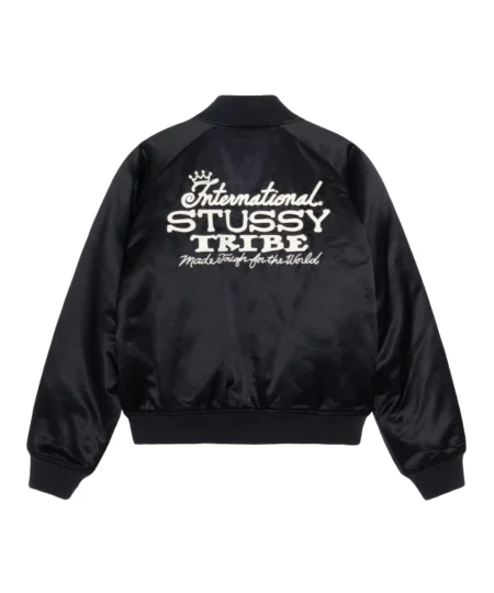 Stüssy AW24 Souvenir Bomber Black Satin Jacket 5