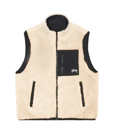 Stussy Beige Sherpa Fleece Reversible Vest (1)