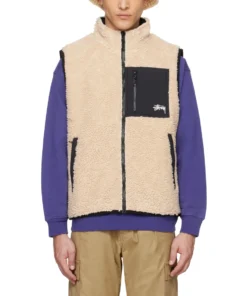Stussy Beige Sherpa Fleece Reversible Vest For Men (5)