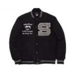 Stussy Big S Varsity Wool Letterman Jacket – Black And Teal Color