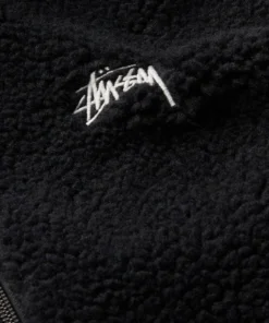 Stüssy Black Fleece Gilet with Nylon Trim Logo Embroidered Vest 1