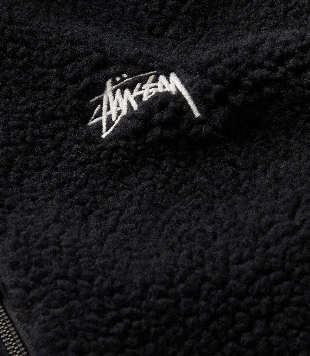 Stüssy Black Fleece Gilet with Nylon Trim Logo Embroidered Vest 1