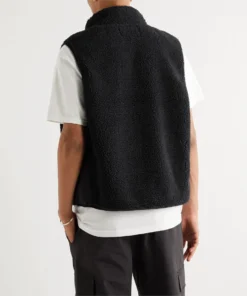 Stüssy Black Fleece Gilet with Nylon Trim Logo Embroidered Vest 2