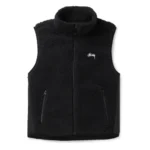 Stüssy Black Fleece Gilet with Nylon Trim – Logo Embroidered Vest