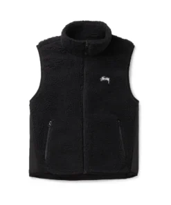 Stüssy Black Fleece Gilet with Nylon Trim Logo Embroidered Vest 4
