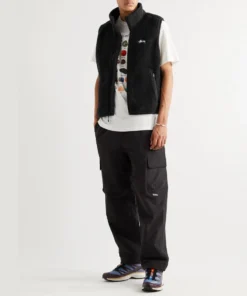 Stüssy Black Fleece Gilet with Nylon Trim Logo Embroidered Vest 5