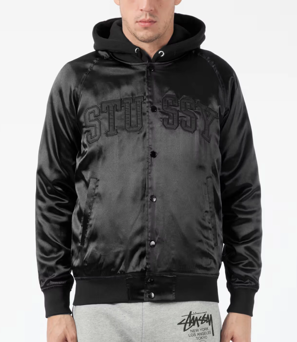 Stussy Black Satin Bomber Jacket (1)