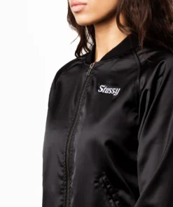 Stussy Black Satin Varsity Jacket 10