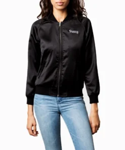 Stussy Black Satin Varsity Jacket 9