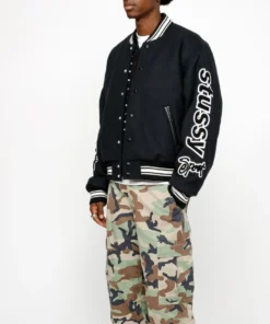 Stussy Black Varsity Competition Jacket Wool Oversized Letterman Jacket 2