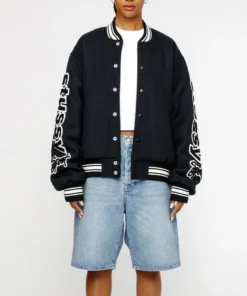 Stussy Black Varsity Competition Jacket Wool Oversized Letterman Jacket 4