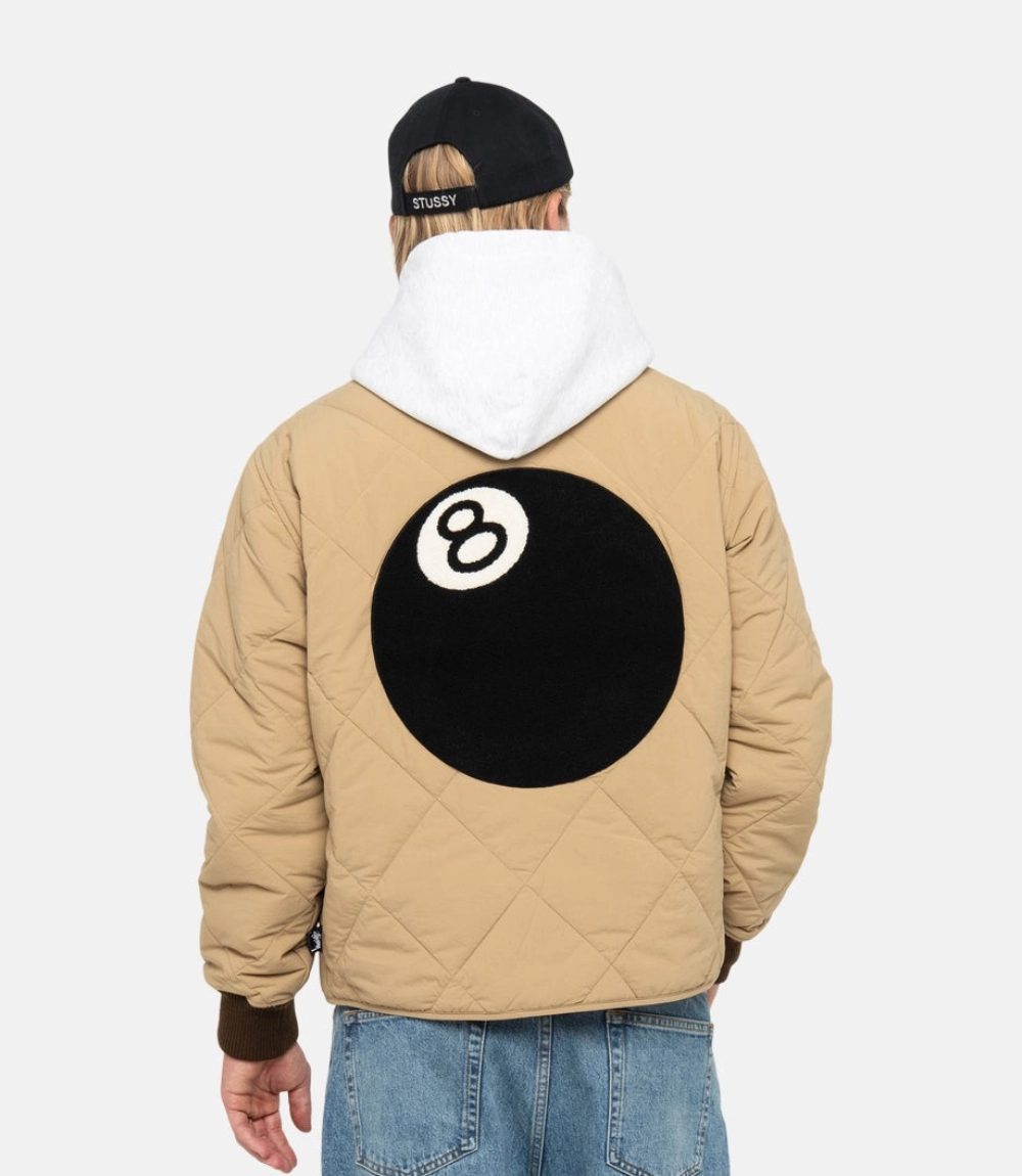 Stussy Brown Quilted Nylon Jacket with 8-Ball Patch (9)