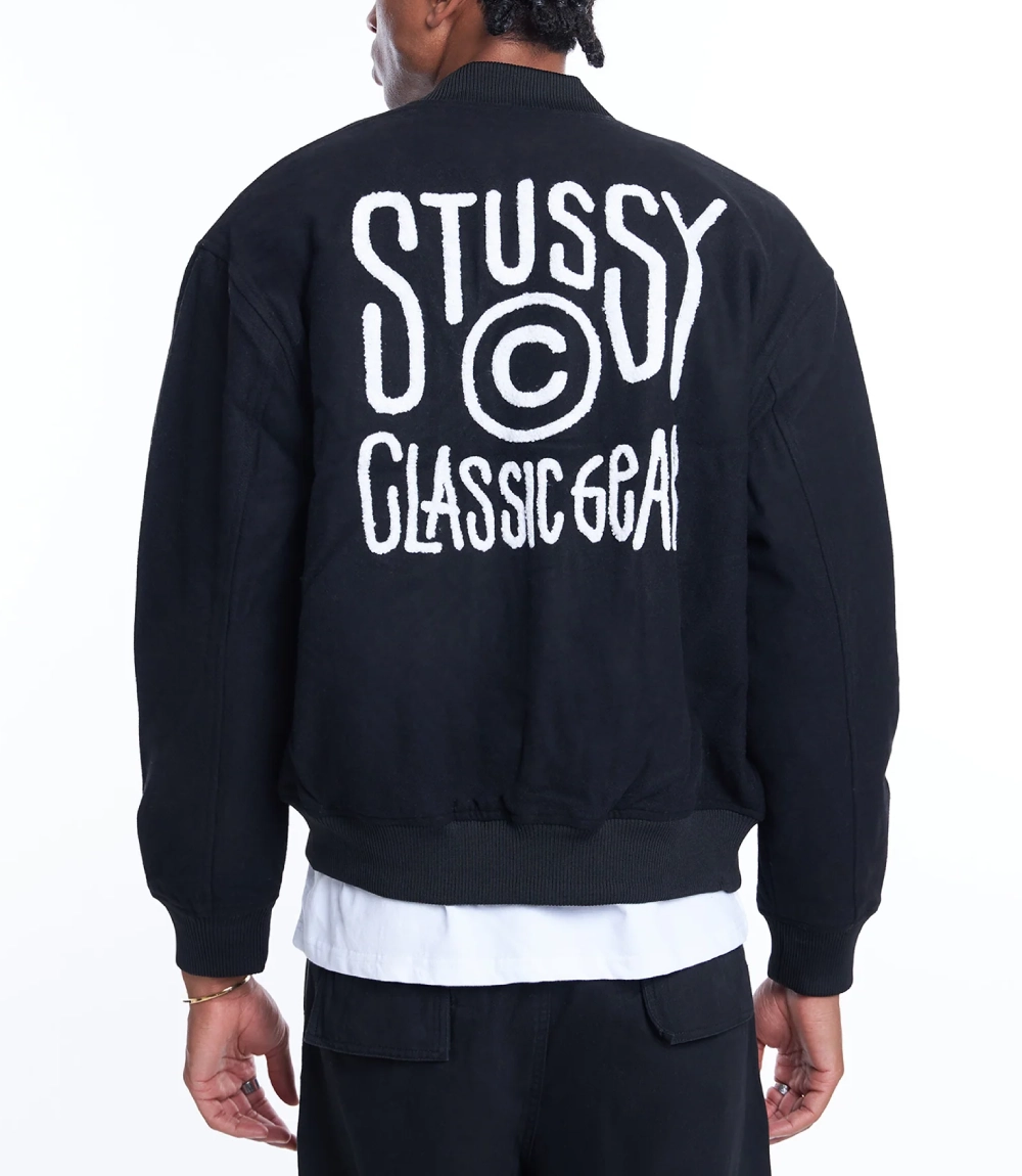 Stussy Classic Gear Black Varsity Letterman Jacket (1)