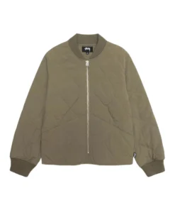 Stussy Olive Green Nylon Quilted Jacket with 8-Ball Patch (1)