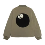 Stussy Olive Green Nylon Quilted Jacket with 8 Ball Patch