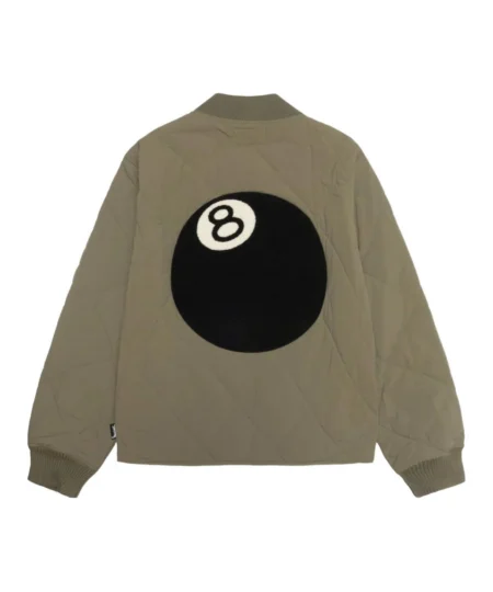 Stussy Olive Green Nylon Quilted Jacket with 8-Ball Patch (2)