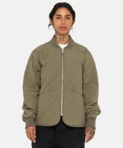 Stussy Olive Green Nylon Quilted Jacket with 8-Ball Patch (5)