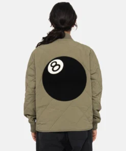 Stussy Olive Green Nylon Quilted Jacket with 8-Ball Patch (6)