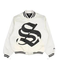 Stussy Oversized Gothic S Letterman Jacket (1)