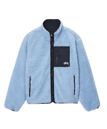 Stussy Reversible Sherpa Jacket Light Sky Blue Fleece Lined
