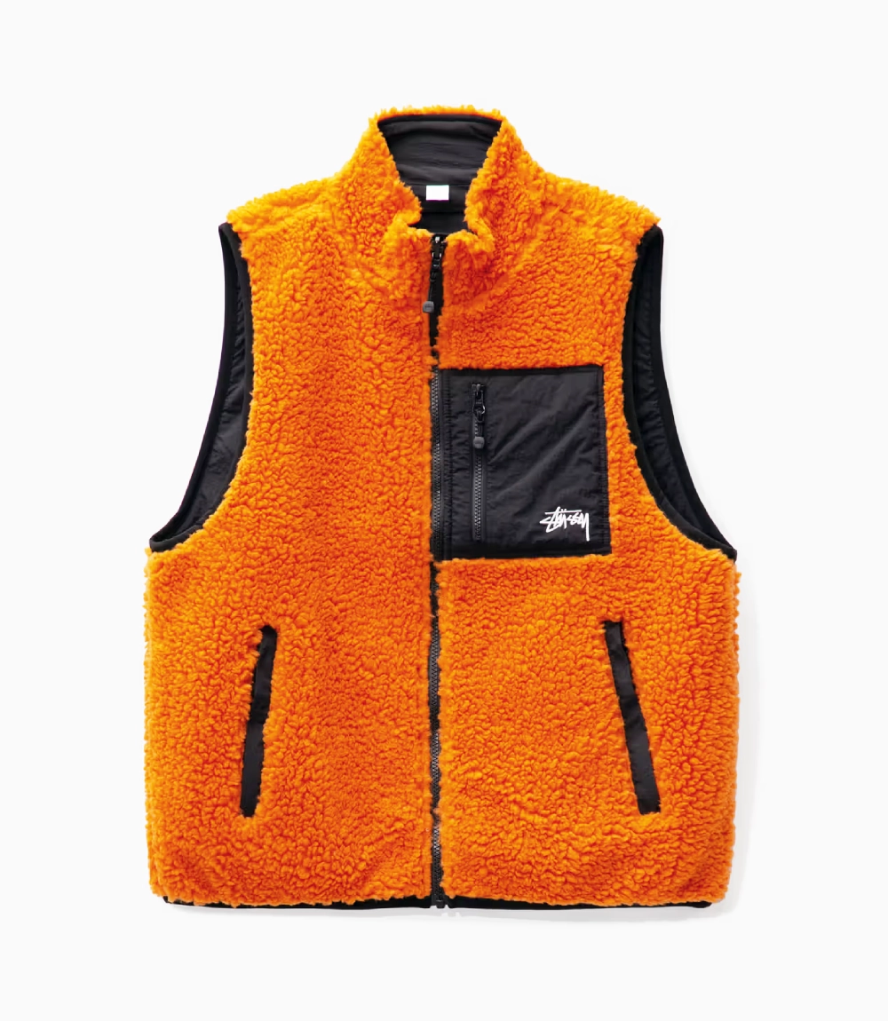 Stussy Reversible Sherpa Vest – Tangerine Utility Fleece