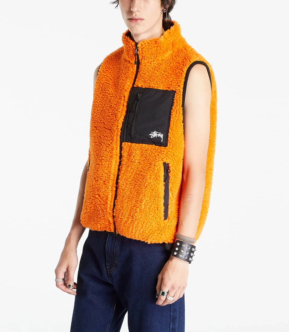 Stussy Reversible Sherpa Vest – Tangerine Utility Fleece