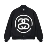 Stüssy SS Logo Varsity Jacket – Premium Wool & Leather in Black