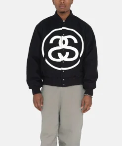 Stüssy SS Logo Varsity Jacket Premium Wool and Leather in Black 3