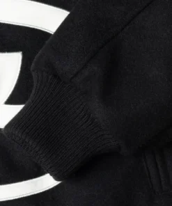 Stüssy SS Logo Varsity Jacket Premium Wool and Leather in Black 6